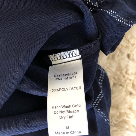 Cropped Button Down Blouse Navy Blue, Front Tie - Picture 5 of 8